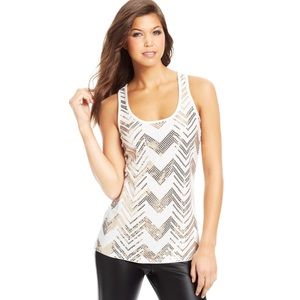 almost famous sparkly top in white & gold